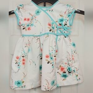 Koala Kids Floral Dress in White and Teal